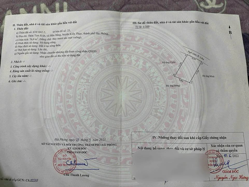 Bán đất 76m2 tại Tam Kiệt, Hữu Bằng, Kiến Thụy, Hải Phòng, ngõ 4m ô tô vào