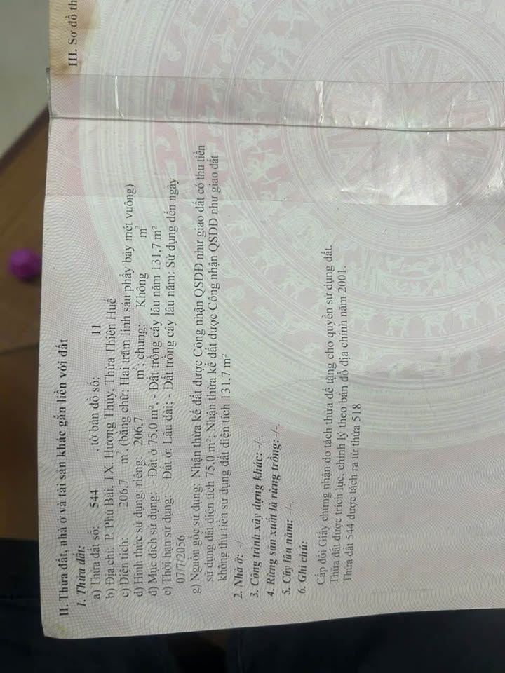 Bán đất trung tâm Phú Bài, diện tích 206m2, giá 9 triệu/m2