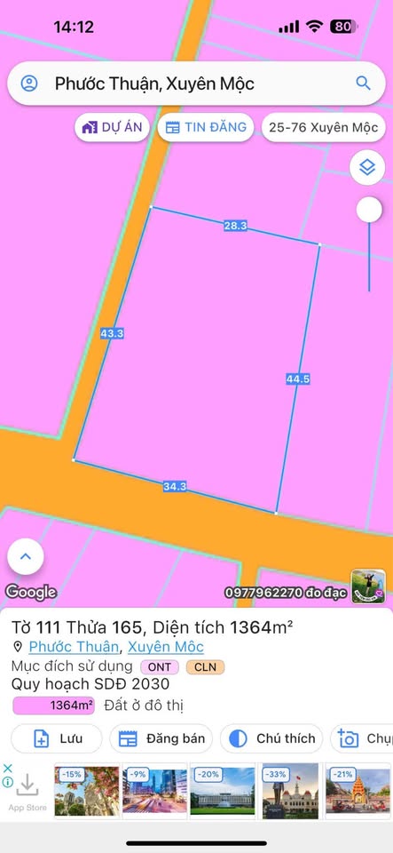 Bán đất lô góc 2 mặt tiền 1.363m2 tại Xuyên Mộc, Bà Rịa - Vũng Tàu