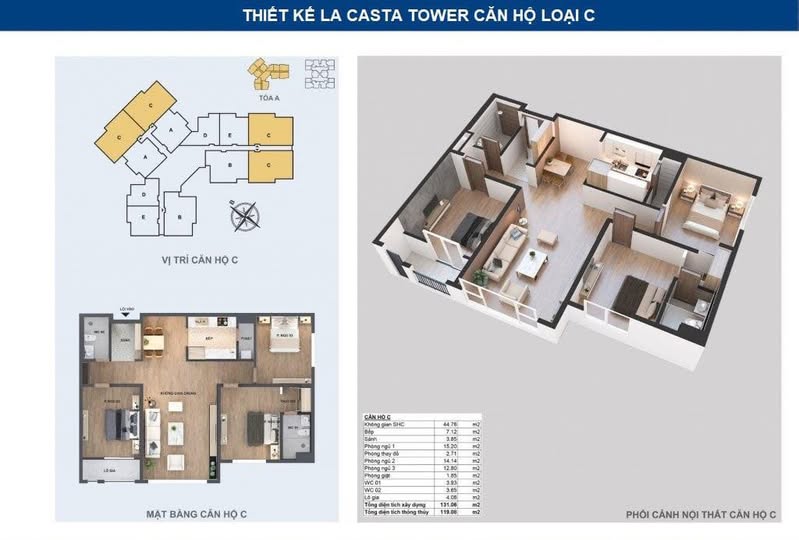 Căn hộ 3 phòng ngủ full nội thất tại La Casta, Văn Phú, Hà Đông