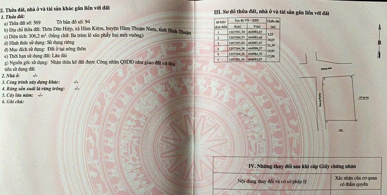 Bán đất lô góc mặt tiền nhựa xã Hàm Kiệm, Bình Thuận 306m2 thổ cư