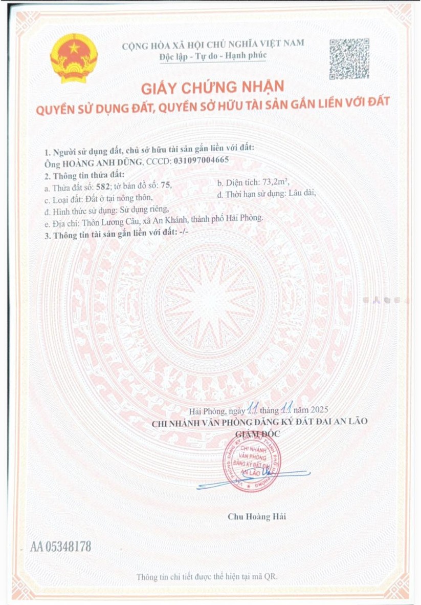 Đất An Khánh, Hải Phòng, 70m² sổ đỏ, đường rộng, giá hời