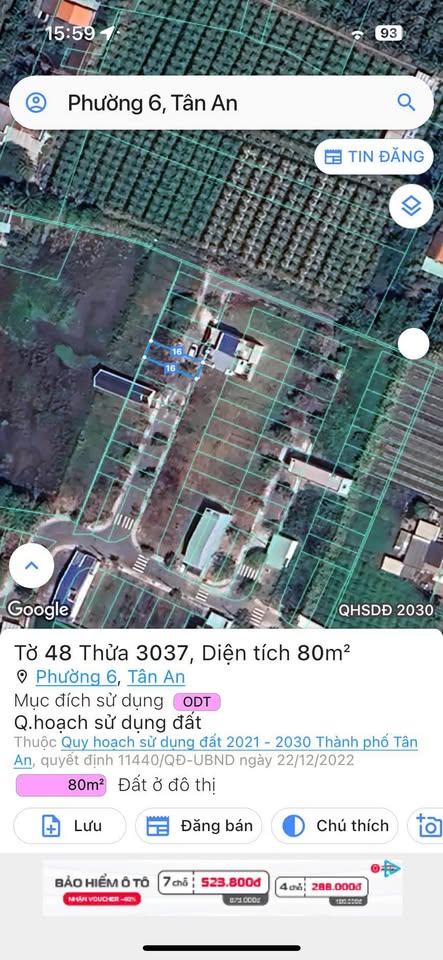 Bán gấp 2 lô đất nền khu dân cư An Nhiên, Tân An, giá rẻ nhất khu vực