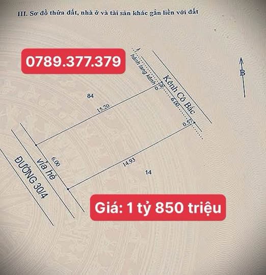 Đất vàng 30/4 lộc phát hướng Tây Nam, 6m x 15m, sổ đỏ vuông vắn