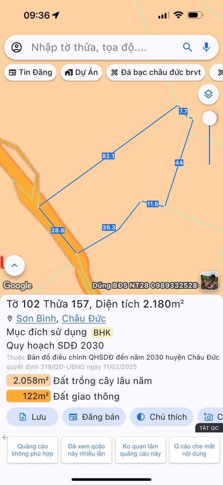 Đất vàng Sơn Bình, 2 sào 2 mặt tiền đường bê tông, sổ hồng riêng