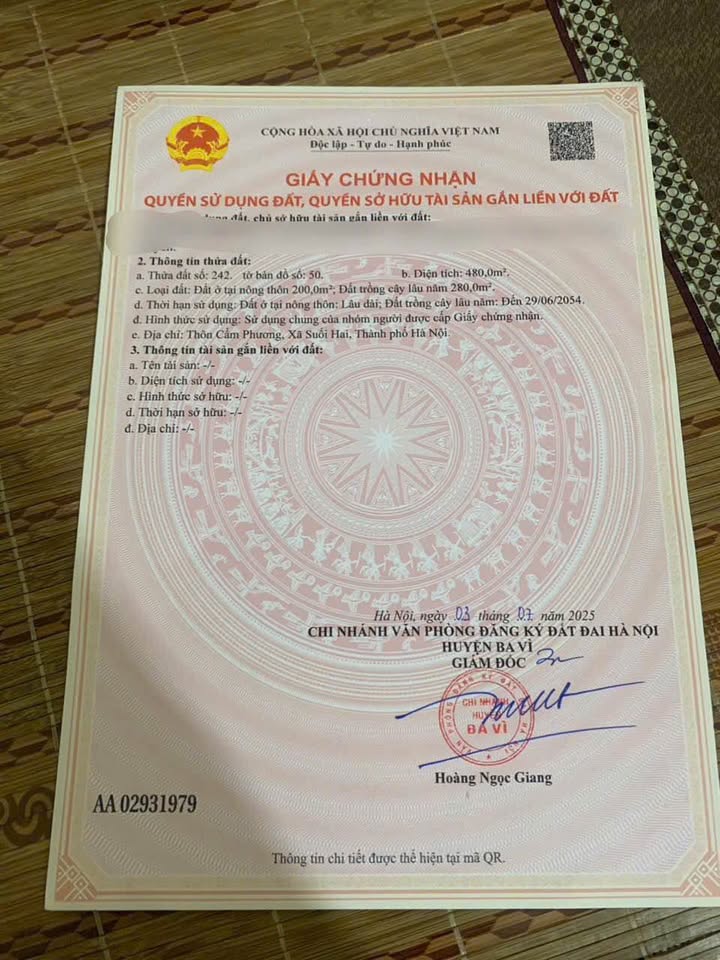 Bán đất góc 2 mặt tiền 480m2 tại Xã Suối Hai, Sơn Tây, Hà Nội