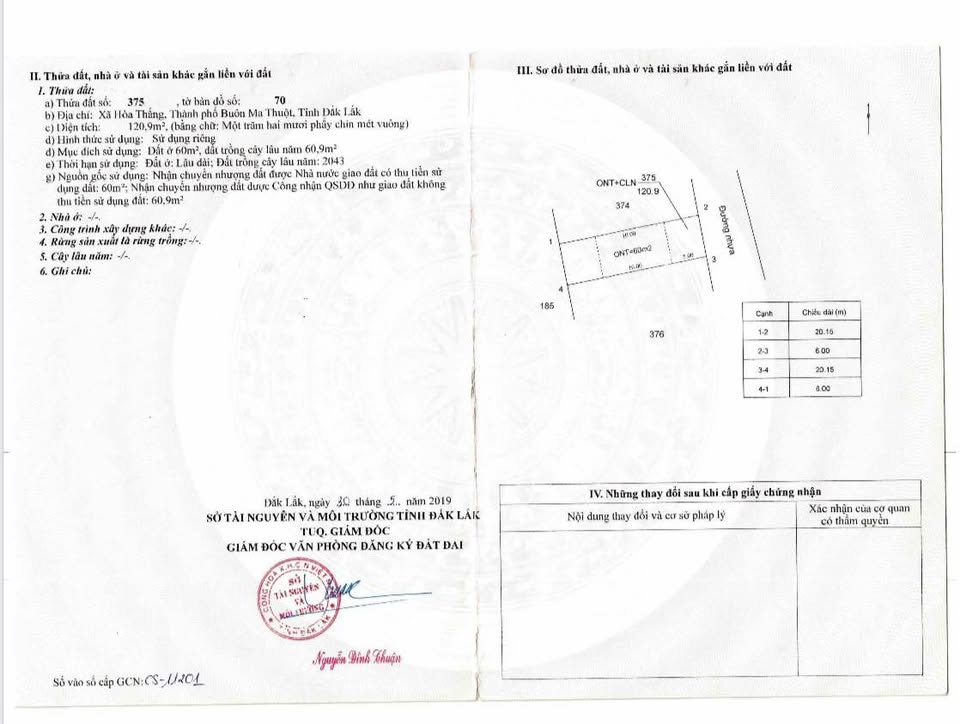 Đất mặt tiền đường nhựa, vị trí đắc địa ngay sau chợ Sáng Hoà Thắng