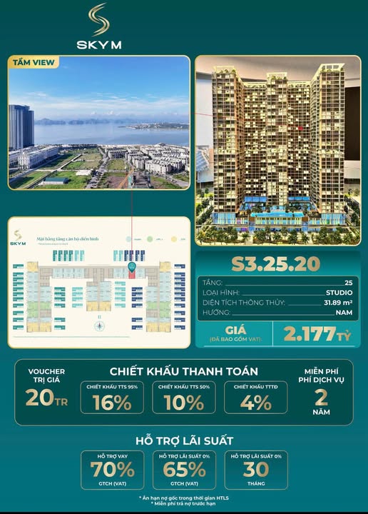 Căn hộ Studio Hạ Long view biển, tầng cao, hướng Nam, nhỉnh 2 tỷ