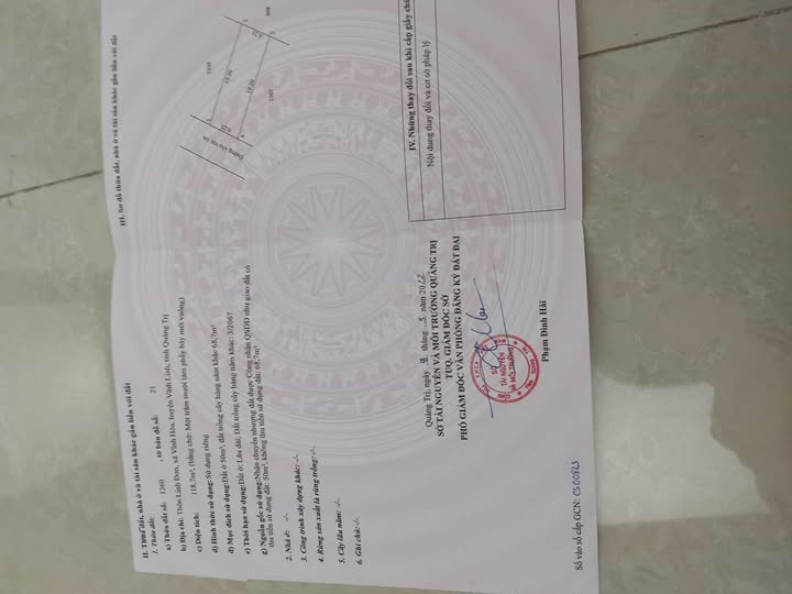 Đất Vĩnh Hòa - Vĩnh Linh, sát trung tâm Hồ Xá, đường 6m