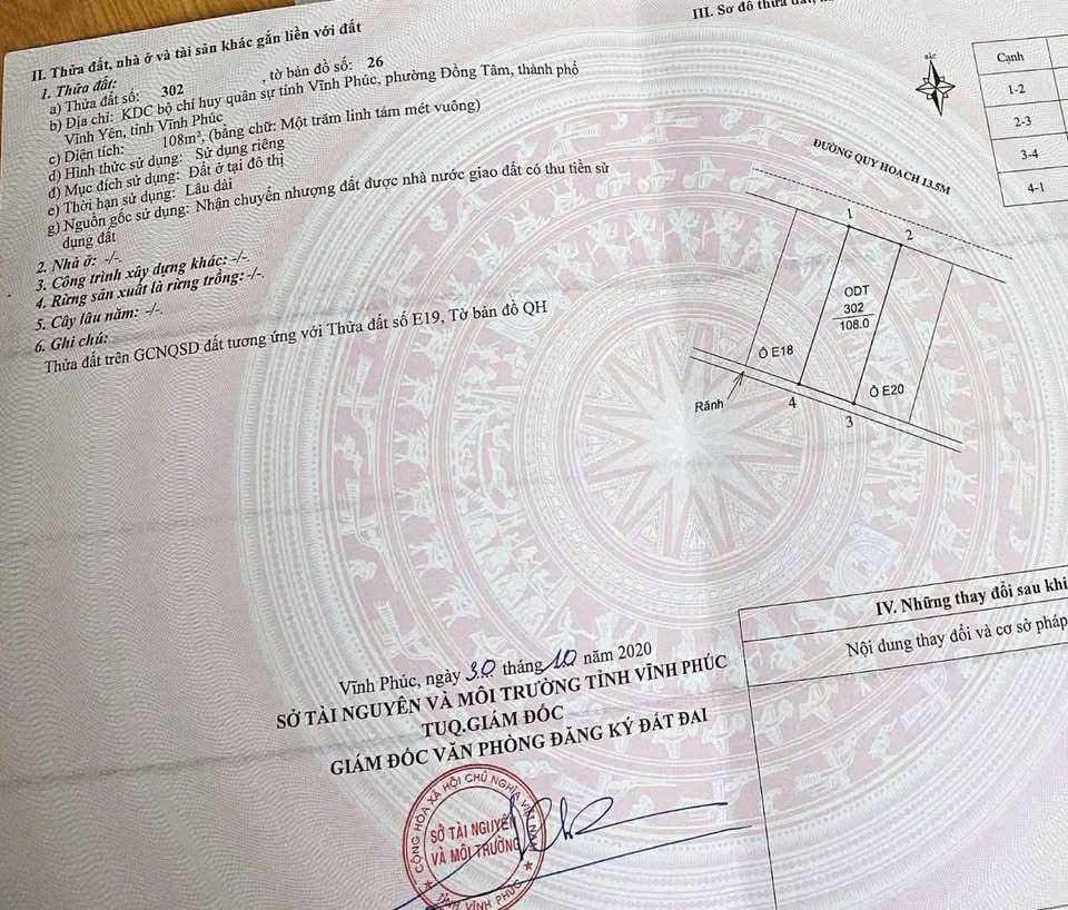 Sở hữu ngay lô đất đắc địa tại khu Đồng Hinh, Đồng Tâm, Vĩnh Yên, Vĩnh Phúc