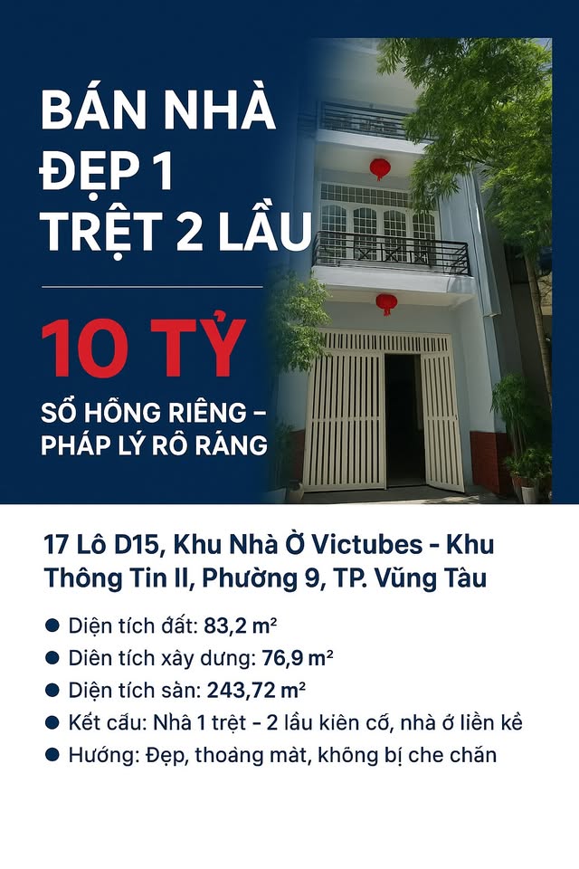Nhà 1 trệt 2 lầu đẹp, trung tâm Vũng Tàu, sổ hồng riêng, 10 tỷ