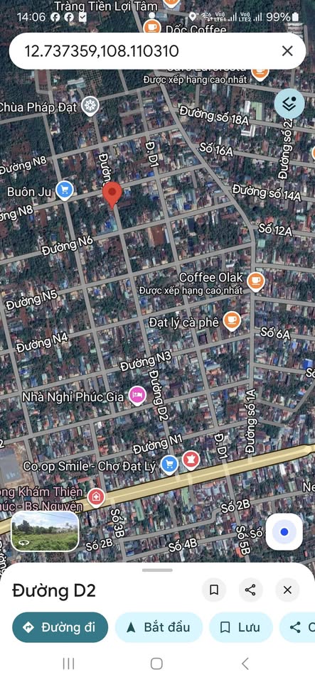 Đất mặt tiền D2, đối diện chợ Đạt Lý, 1,35 tỷ