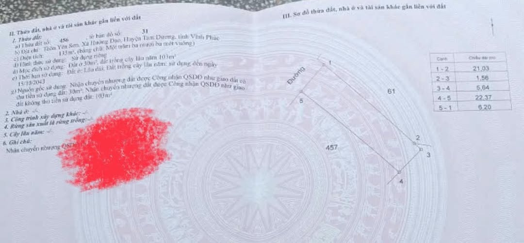 Mảnh đất Yên Sơn, Vĩnh Tường 133m2 nở hậu, ô tô tránh