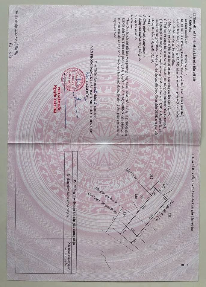 Đất vàng Huế 142m2 mặt tiền rộng gần 7m, sổ hồng chính chủ, giá hời