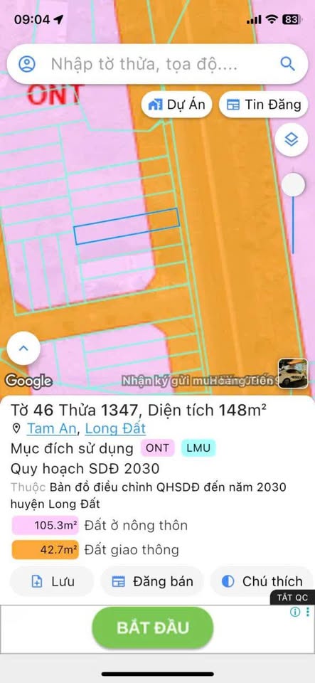 Chính chủ cần bán gấp lô đất mặt tiền Tỉnh Lộ 44A, huyện Long Điền, tỉnh Bà Rịa - Vũng Tàu, gần Ngã ba Chợ Bến