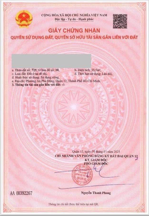 Cần bán lô đất có diện tích 55,5m², sở hữu mặt tiền đường rộng 12m thoáng đãng