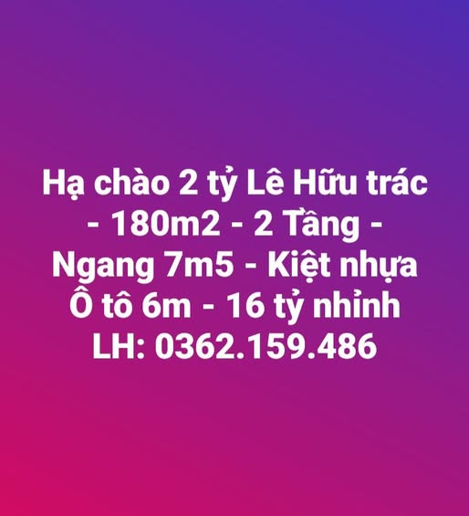 Nhà 180m2 Lê Hữu Trác, Thừa Thiên Huế 2 tầng, ngang 7m5, kiệt ô tô 6m, giá hời