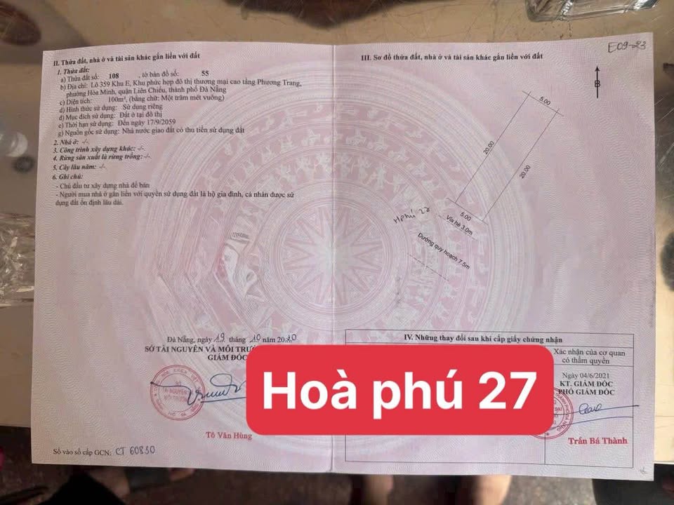 Đất Hoà Phú 27, đường 7,5m, chốt đơn ngay