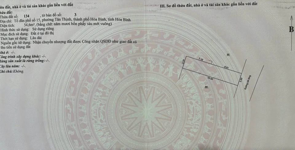 Bán đất 54,6m2, mặt tiền 3,5m, hướng Đông Nam, cạnh trường Sông Đà, Hòa Bình