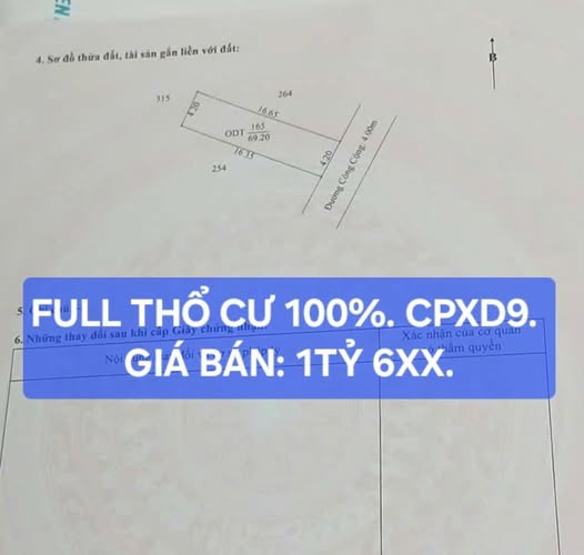Bán nền 69m2 thổ cư 100% - lộ 4m hướng Đông Nam - chỉ 1,6 tỷ