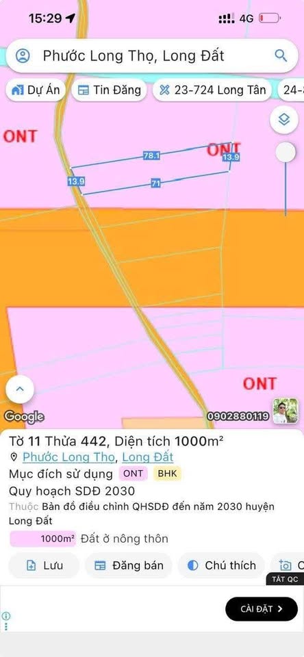 1 sào đất vàng Phước Long Thọ, sát khu công nghiệp đất đỏ, vượng khí sinh tài