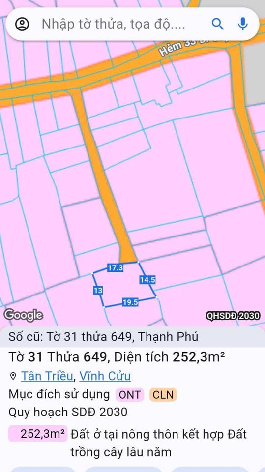 Bán đất 184m2, 2 mặt tiền mát mẻ, ngang 10m tại Tân Triều, gần chợ Thạnh Phú