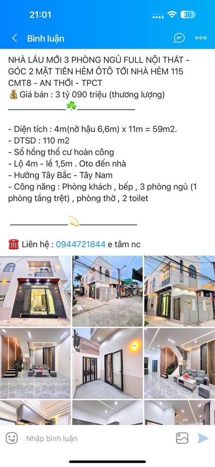 Nhà lầu 3 phòng ngủ, 2 mặt tiền hẻm ôtô CMT8, Cần Thơ