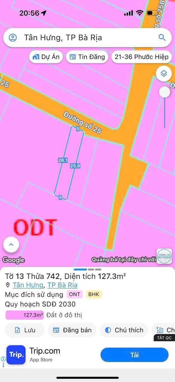 Bán đất nền mặt tiền đường số 25, phường Long Hương, Tân Hưng, Bà Rịa - Vũng Tàu