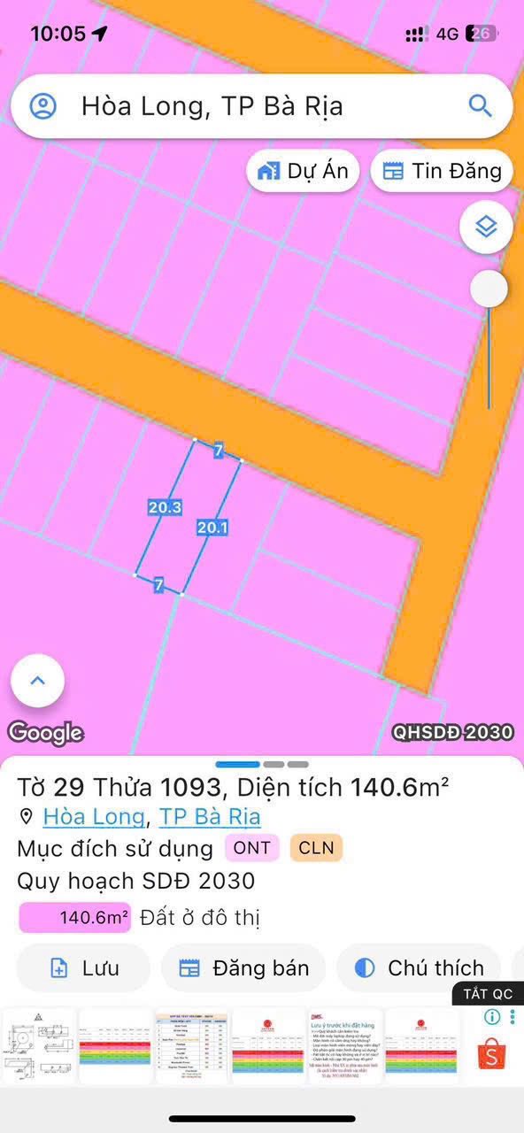 Đất vàng Hoà Long 140m2 sổ riêng, đường nhựa 2 ô tô, giá hời