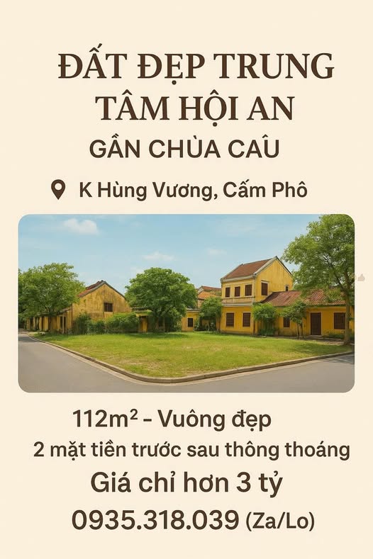 Đất phố Cổ Hội An kiệt ô tô, 2 mặt tiền, tiềm năng kinh doanh vượt trội