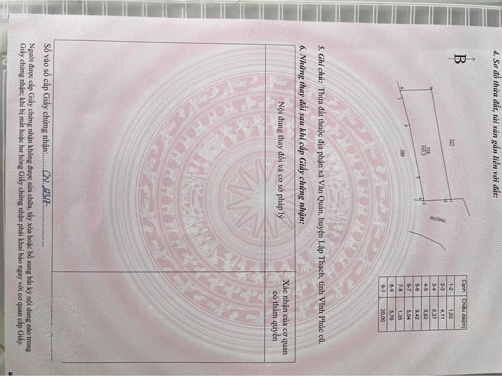 Bán đất thổ cư 103m2 trục chính thôn Nam Văn Quán, Sông Lô, Vĩnh Phúc