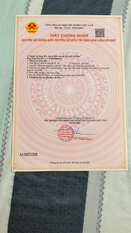 Chính chủ bán gấp đất thổ cư 300m2 tại Khánh Hiệp, Khánh Vĩnh