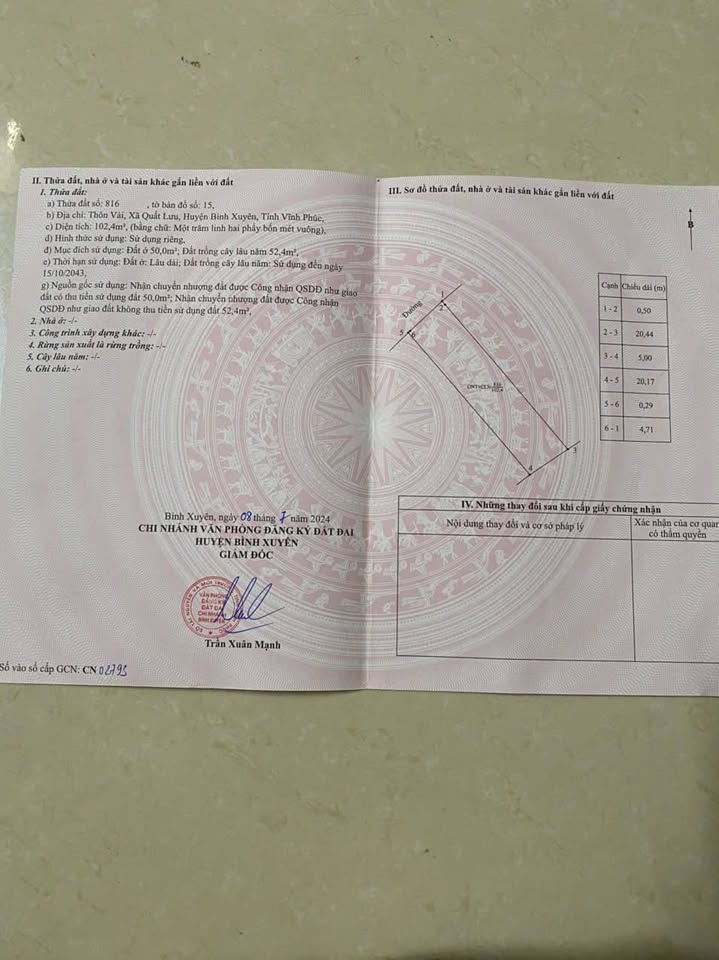 Đất thổ cư Quất Lưu, Bình Xuyên, vị trí đẹp, gần chợ, trường học, siêu thị