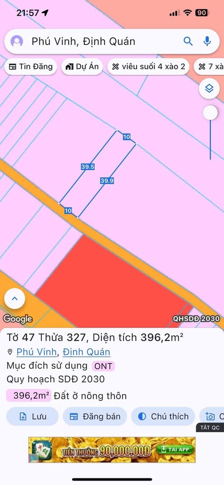 Đất vàng Phú Vinh giá 2,5 tỷ bớt lộc, sổ đỏ full thổ cư