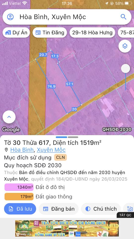Bán đất 1519m2 tại Bà Rịa, Vũng Tàu, giá chỉ 1.9 tỷ