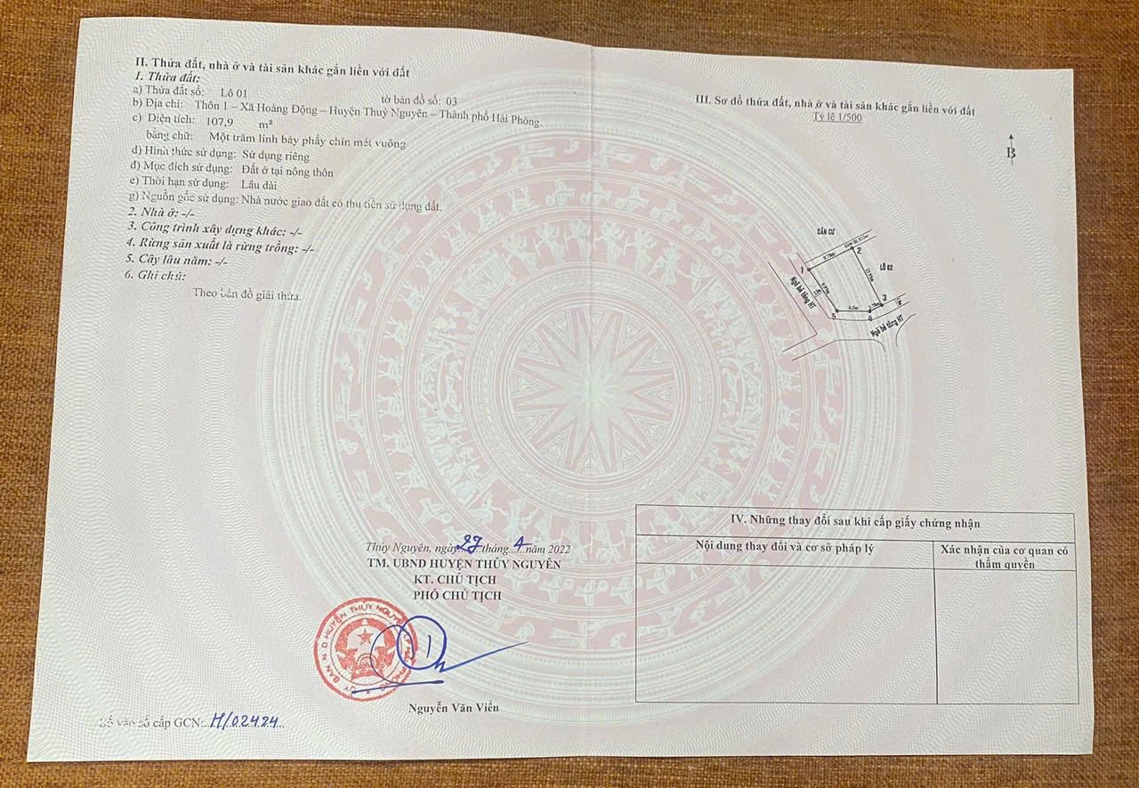 Cơ hội đầu tư hấp dẫn với lô góc 2 mặt thoáng tại Hoàng Động, Thủy Nguyên, Hải Phòng