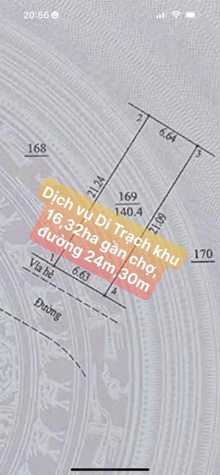 Đất dịch vụ Di Trạch diện tích khủng 140,4m2, mặt tiền 6,63m, giá rẻ bất ngờ