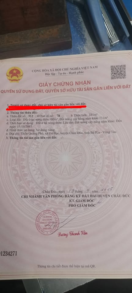 Bán lô đất mặt tiền Quốc lộ 56 sầm uất, xã Đá Bạc, Châu Đức