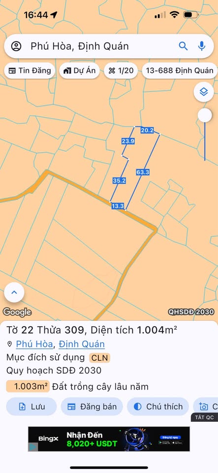 Bán đất mặt tiền đường đất tại xã Phú Hoà, huyện Định Quán, tỉnh Đồng Nai