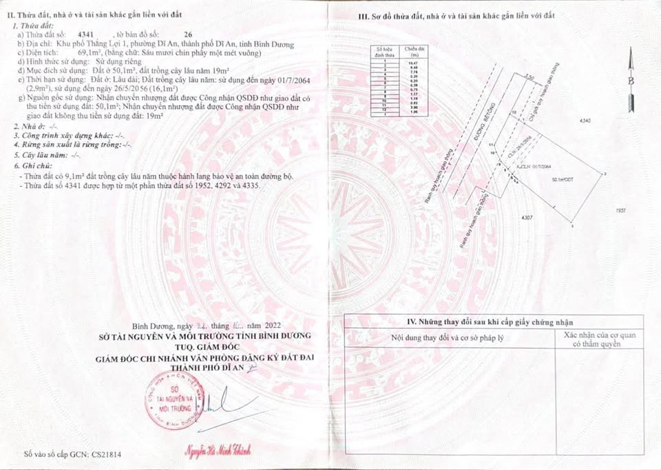 Cần bán lô đất 2 mặt tiền gần chợ Dĩ An, diện tích 69m2, giá 2,9 tỷ
