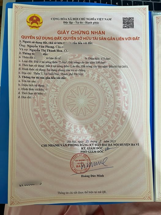 Lô đất vuông vắn tại Thôn 7, xã Suối Hai, Ba Vì, Hà Nội với diện tích 75m2