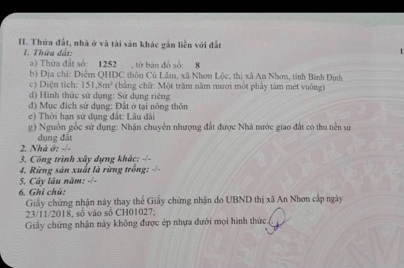 Bán đất 151m2 gần Tỉnh lộ 639, An Nhơn Tây, giá tốt