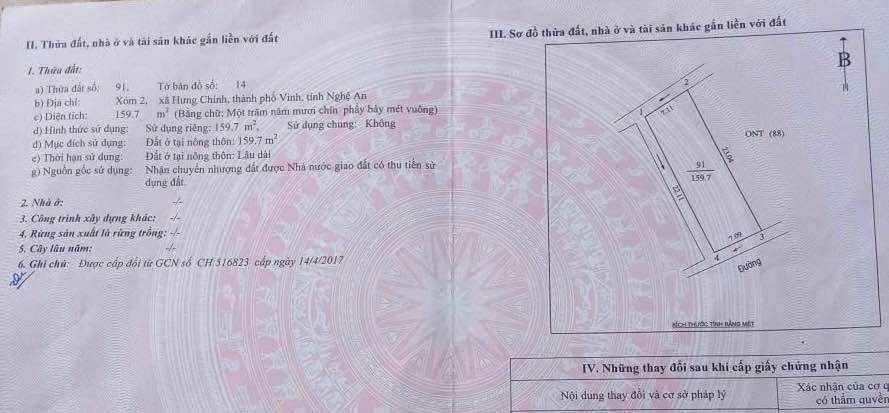 Bán đất tái định cư phường Thành Vinh, thành phố Vinh, 160m2, hướng Đông Nam, ô tô tránh