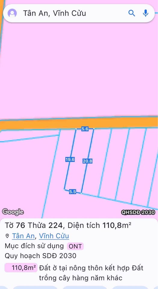 Cơ hội sở hữu ngay lô đất vuông vắn tại ấp 3, xã Tân An, huyện Vĩnh Cửu, tỉnh Đồng Nai