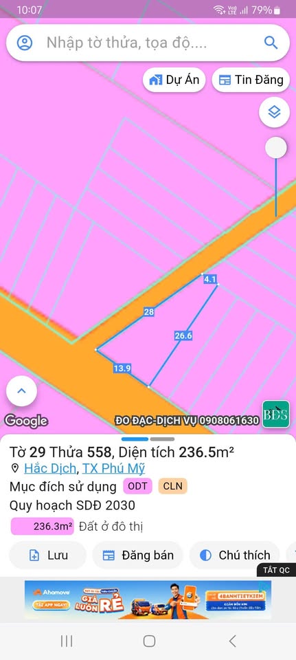 Đất 2 mặt tiền đường nhựa, liền kề khu công nghiệp Hắc Dịch, Phú Mỹ, giá 1,1 tỷ