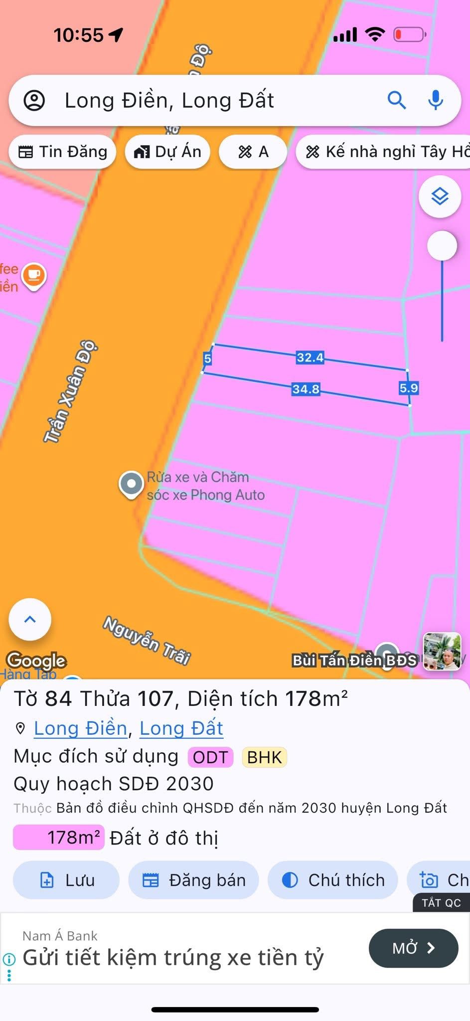 Bán 2 lô liền kề mặt tiền kinh doanh Trần Xuân Độ, Long Điền, đối diện trường cấp 3 Trần Quang Khải