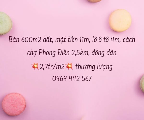 Đất Cần Thơ 600m2 mặt tiền 11m, đường xe hơi, giá hời