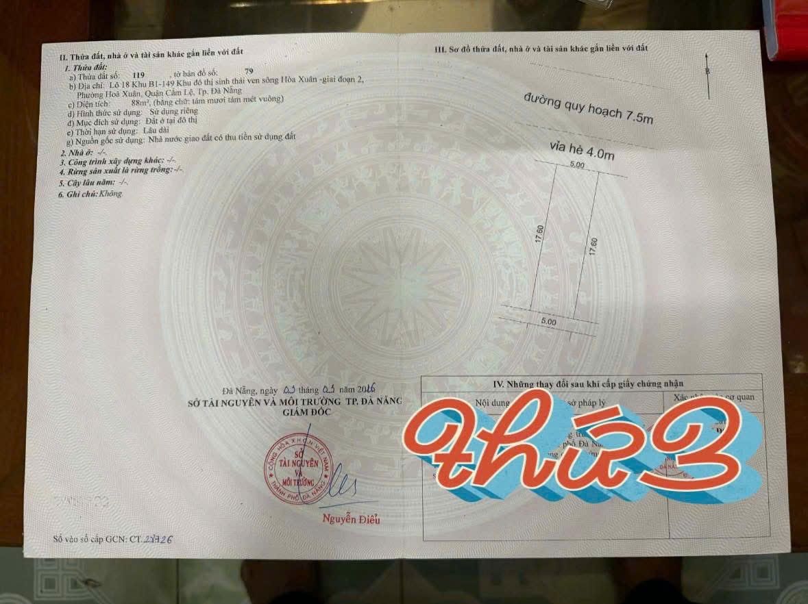 Sổ đỏ trao tay, bán nhanh lô đất 88m2 đường 7,5m Thanh Lương 29, hướng Đông Bắc, giá 5,85 tỷ