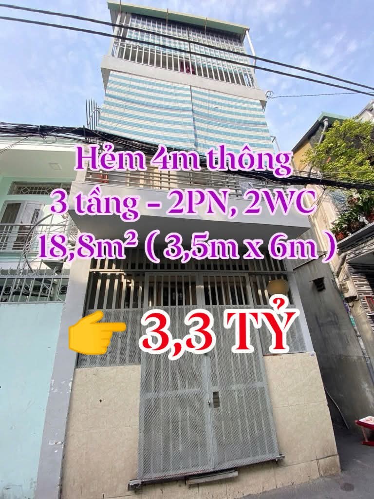 Nhà Tân Bình 3,3 tỷ hẻm thông 4m, sổ riêng, 2 phòng ngủ