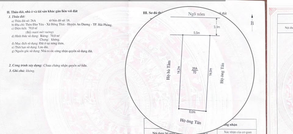 Bán đất Đào Yêu, An Dương, 70m², ô tô tránh, sổ đỏ chính chủ